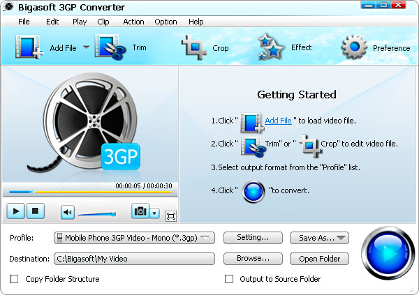 Click to view Bigasoft 3GP Converter 3.6.18.4499 screenshot