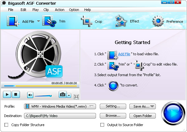 Click to view Bigasoft ASF Converter 3.6.18.4499 screenshot