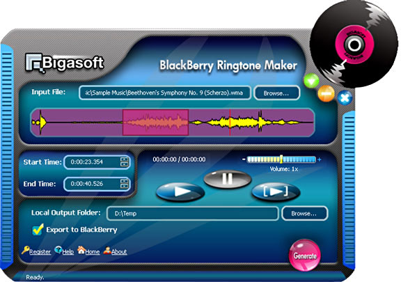 Screenshot of Bigasoft BlackBerry Ringtone Maker