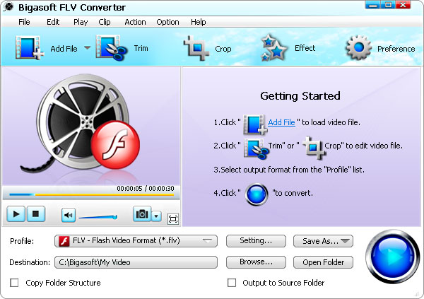 Click to view Bigasoft FLV Converter 3.6.18.4499 screenshot