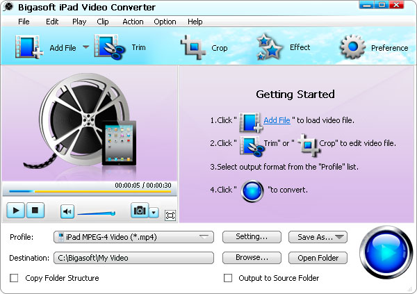 Click to view Bigasoft iPad Video Converter 3.6.18.4499 screenshot