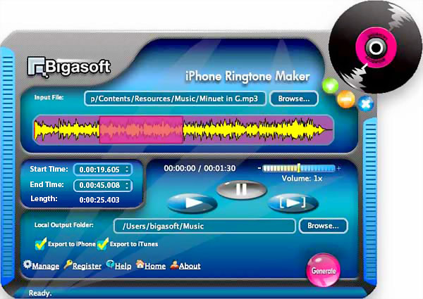 Click to view Bigasoft iPhone Ringtone Maker 1.9.1.4331 screenshot