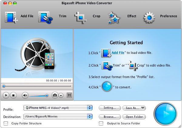Screenshot of Bigasoft iPhone Video Converter for Mac
