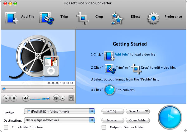Screenshot of Bigasoft iPod Video Converter for Mac