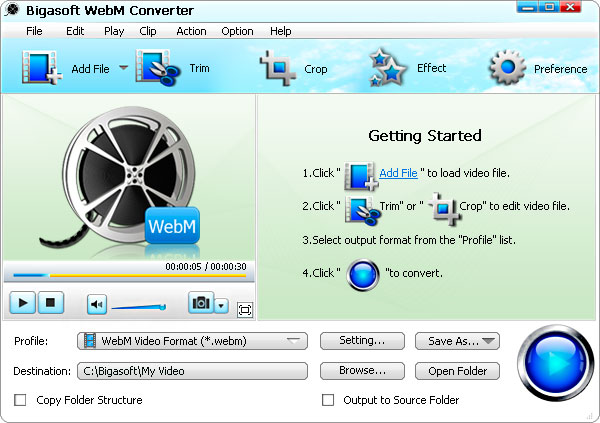 Click to view Bigasoft WebM Converter 3.6.18.4499 screenshot