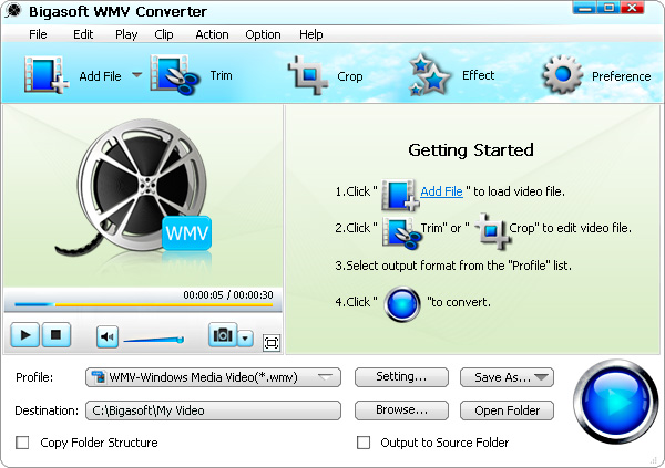 Click to view Bigasoft WMV Converter 3.6.18.4499 screenshot