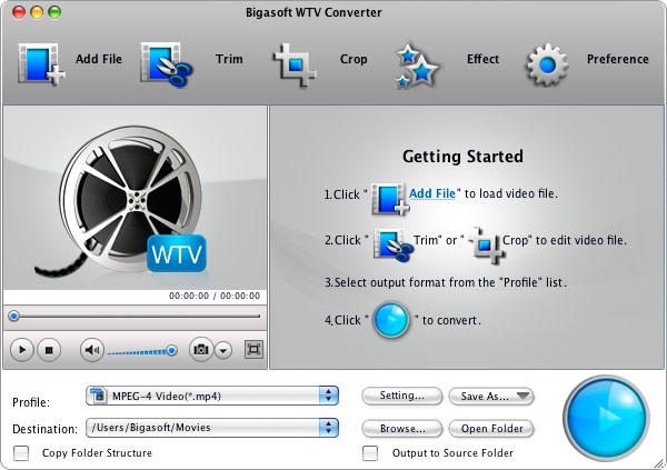 Screenshot of Bigasoft WTV Converter for Mac