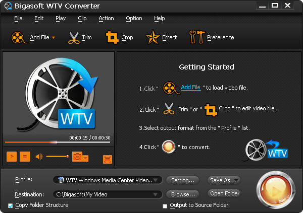 Screenshot of Bigasoft WTV Converter